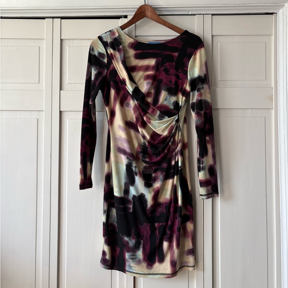 Y2K Womens Long Sleeve Abstract Print Dress - Purple/Black